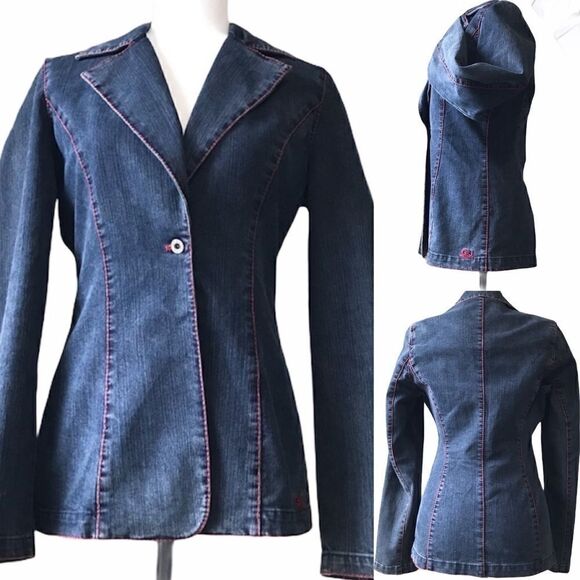 Fitted Collared One Button Denim Blazer/Jacket - Picture 1 of 8